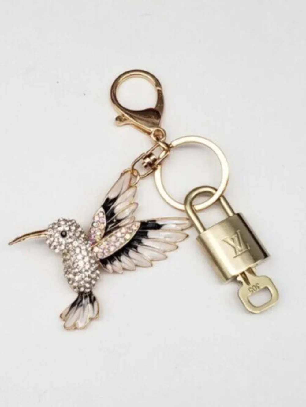Authentic Louis Vuitton Gold Padlock 🔒 Shiny LV Key + Bag Unbranded Bird Charm